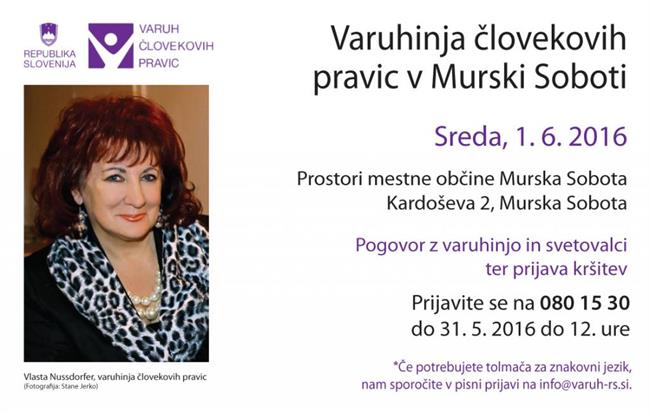 V Murski Soboti se lahko pogovorite z varuhinjo človekovih pravic.