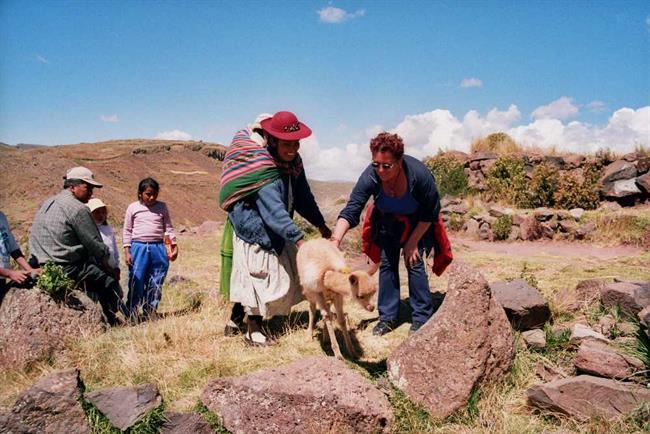 Kmetje iz okolice Nazce – v ospredju mladič lame. (foto: O.P.)