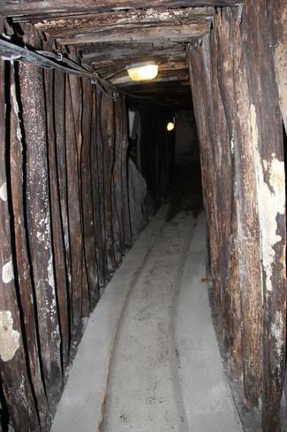 Večina rovov v rudniku je podprtih z lesom. (foto: Stane Repovž)